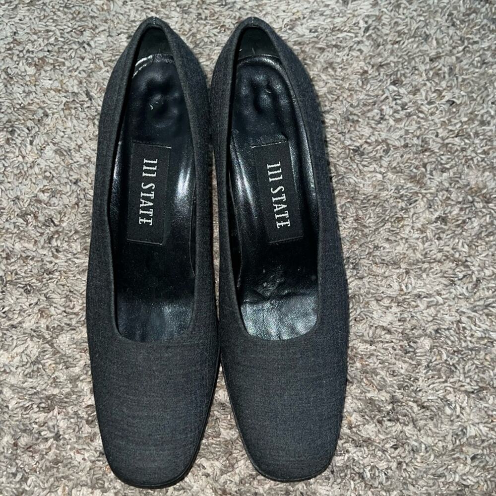 111 state vintage low block heel leather‎ sole gray pumps women’s size 8